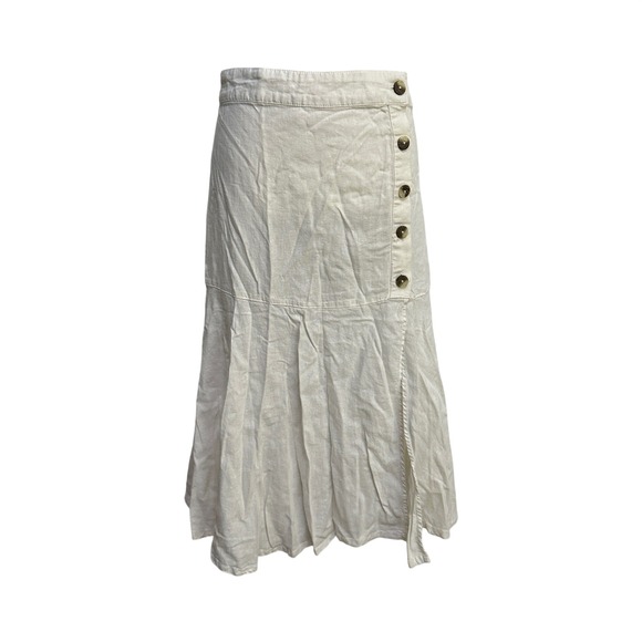 Free People Dresses & Skirts - Free People Linen Midi Skirt 6 Ivory Button Boho Coastal Cowgirl Cottagecore